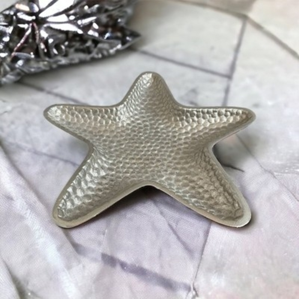 Silver Pewter Starfish Platter 11.5 Candle Holder Serving Plate Jewelry Tray New
